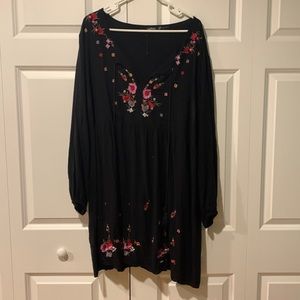 Black embroidered cotton dress